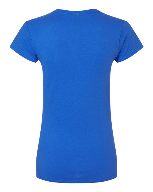 Gildan 64000L Softstyle women's T-shirt in Royal, back view showing the neckline and short sleeves.