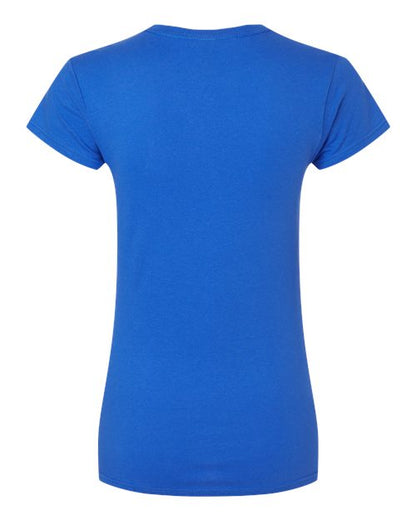 Gildan 64000L Softstyle women's T-shirt in Royal, back view showing the neckline and short sleeves.