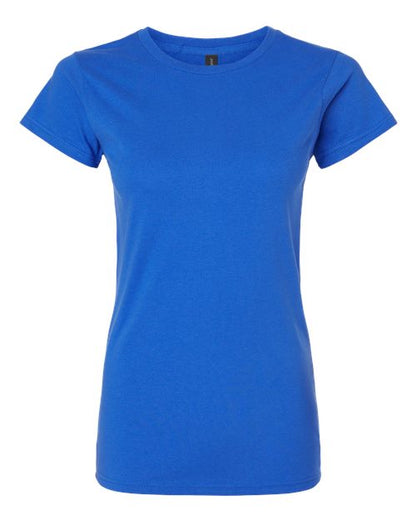 Gildan 64000L Softstyle women's T-shirt in Royal, front view showing the crew neckline and short sleeves.