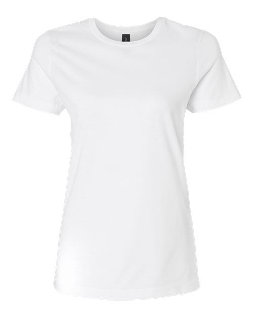 Gildan 64000L Softstyle women's T-shirt in White, front view showing the crew neckline and short sleeves.
