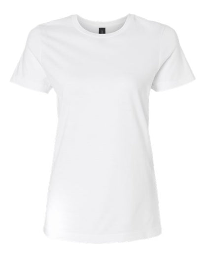 Gildan 64000L Softstyle women's T-shirt in White, front view showing the crew neckline and short sleeves.
