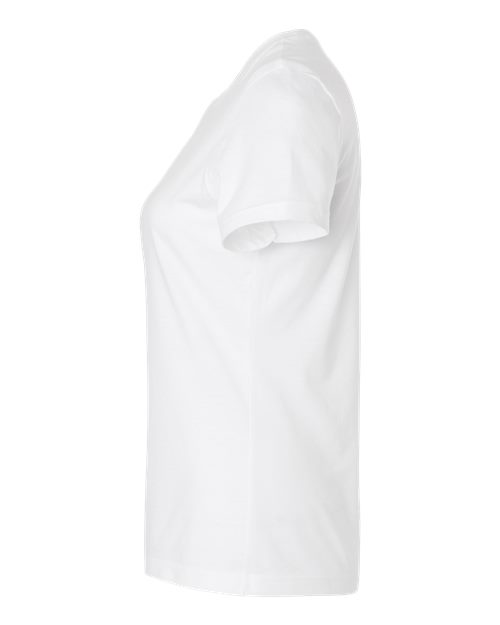 Gildan 64000L Softstyle women's T-shirt in White, side view showing the short sleeve and hem.