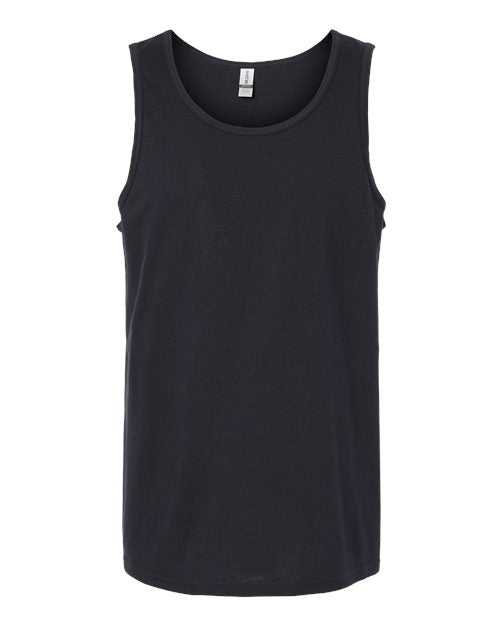 Gildan 64200 Softstyle men's tank top in Black, front view showing the neckline and sleeveless cut.