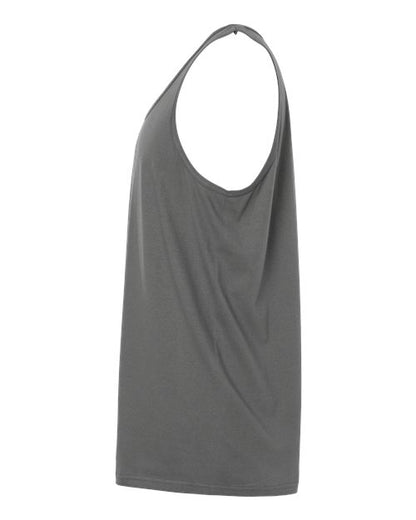 Gildan 64200 Softstyle men's tank top in Charcoal, side view showing the armhole and hem.