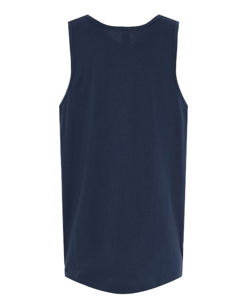 Gildan 64200 Softstyle men's tank top in Navy, back view showing the neckline and sleeveless cut.