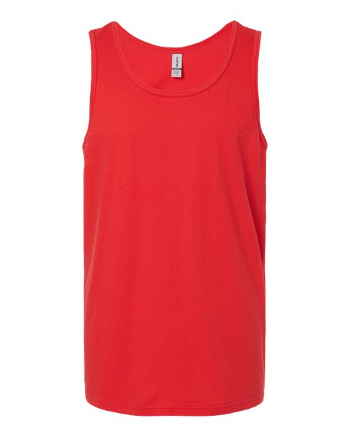Gildan 64200 Softstyle men's tank top in Red, front view showing the neckline and sleeveless cut.
