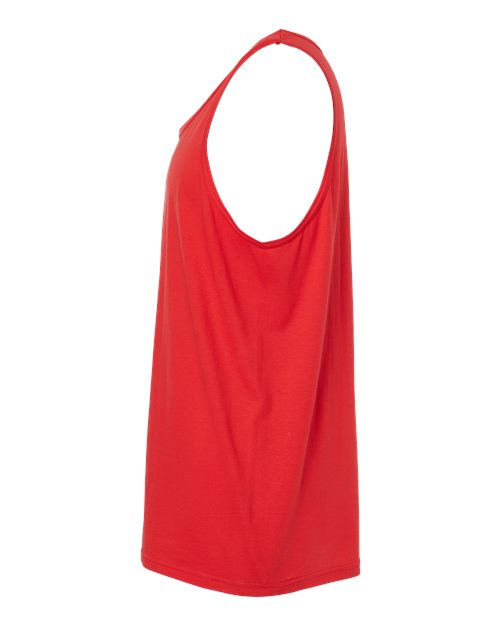 Gildan 64200 Softstyle men's tank top in Red, side view showing the armhole and hem.