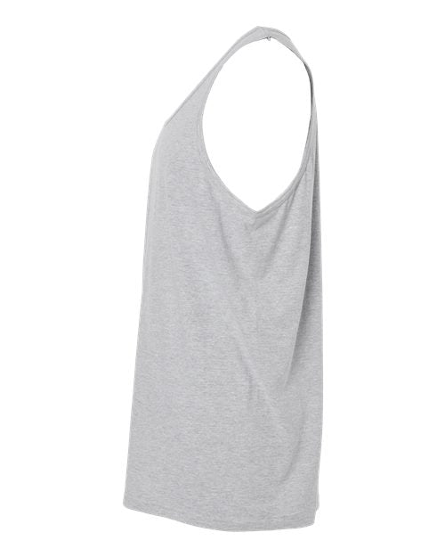 Gildan 64200 Softstyle men's tank top in Sport Grey, side view showing the armhole and hem.
