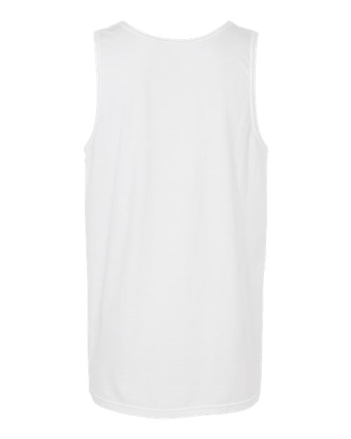 Gildan 64200 Softstyle men's tank top in White, back view showing the neckline and sleeveless cut.
