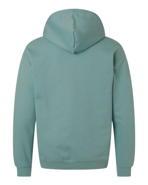Gildan SF500 Softstyle midweight pullover hoodie in Aquatic, back view.