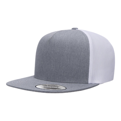 Heather Grey White Yupoong 6006 Flat Brim - Custom Hat | 403 Custom Cuts