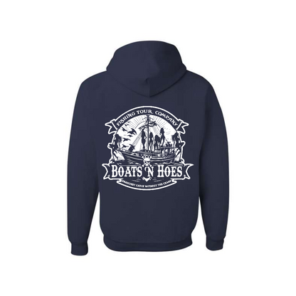 J. Navy Prestige Worldwide Boats and Hoes graphic hoodie, back view showing the boats and hoes graphic.