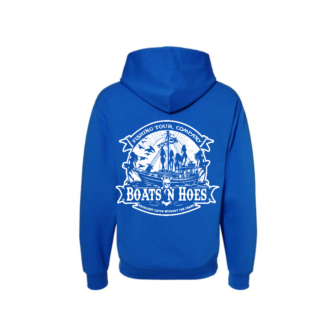 Royal Prestige Worldwide Boats and Hoes graphic hoodie, back view showing the boats and hoes graphic.