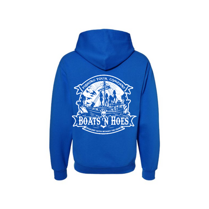 Royal Prestige Worldwide Boats and Hoes graphic hoodie, back view showing the boats and hoes graphic.