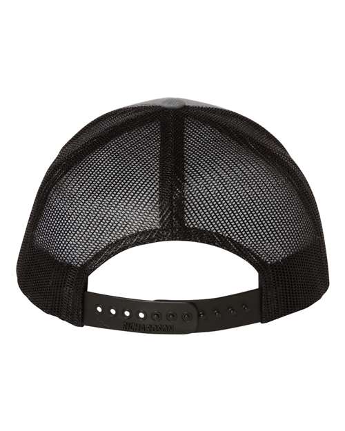 Richardson 112Y youth trucker hat in Heather Grey/ Black, back view.
