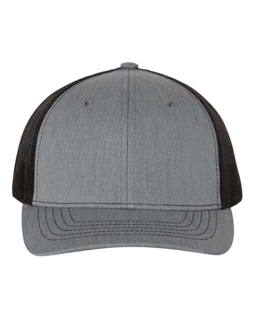 Richardson 112Y youth trucker hat in Heather Grey/ Black, front view.
