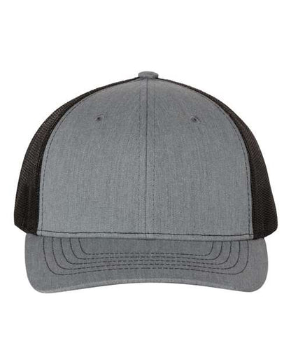 Richardson 112Y youth trucker hat in Heather Grey/ Black, front view.