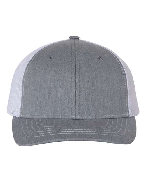 Richardson 112Y youth trucker hat in Heather Grey/ White, front view.