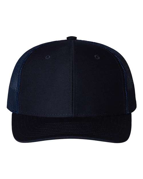 Richardson 112Y youth trucker hat in Navy, front view.