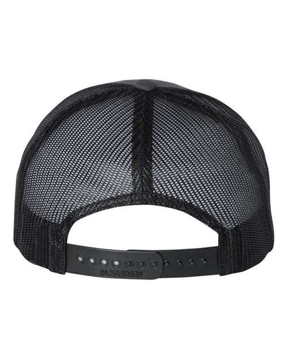 Richardson 115 low profile trucker hat in Charcoal/ Black, back view.