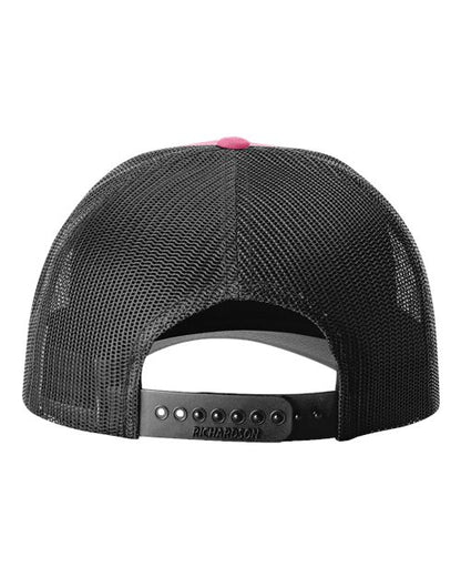 Richardson 115 low profile trucker hat in Hot Pink/ Black, back view.
