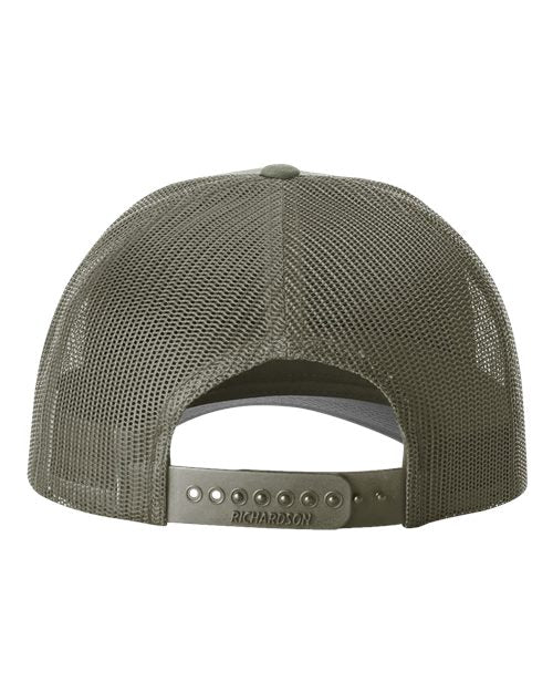 Richardson 115 low profile trucker hat in Loden, back view.