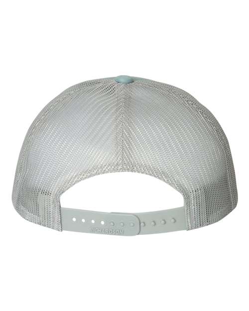 Richardson 115 low profile trucker hat in Smoke Blue/ Aluminum, back view.