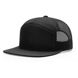 Richardson 168 seven-panel snapback hat in Black, angled front view.