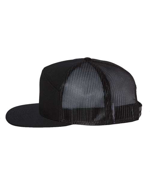 Richardson 168 seven-panel snapback hat in Black, angled side view.