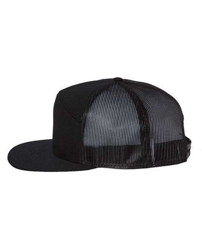 Richardson 168 seven-panel snapback hat in Black, angled side view.