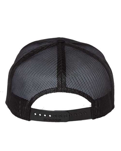Richardson 168 seven-panel snapback hat in Black, back view.