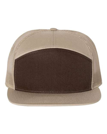 Richardson 168 seven-panel snapback hat in Brown/ Khaki, front view.