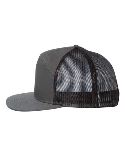 Richardson 168 seven-panel snapback hat in Charcoal/ Black, angled side view.