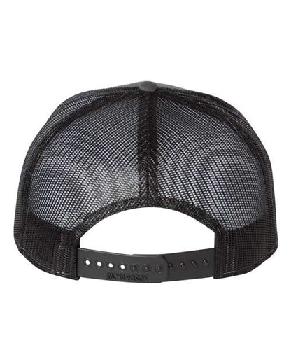 Richardson 168 seven-panel snapback hat in Charcoal/ Black, back view.