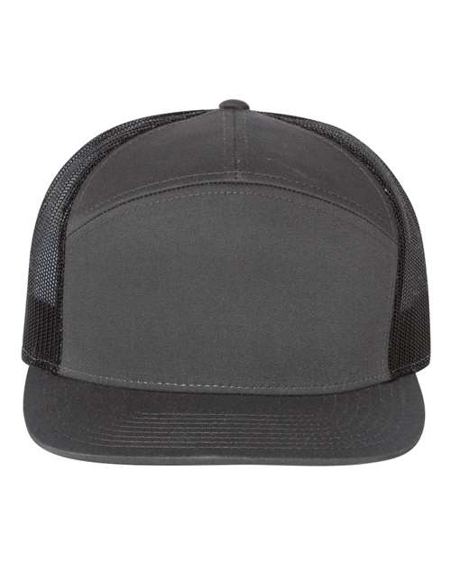 Richardson 168 seven-panel snapback hat in Charcoal/ Black, front view.