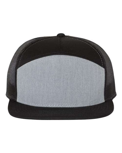 Richardson 168 seven-panel snapback hat in Heather Grey/ Black, front view.