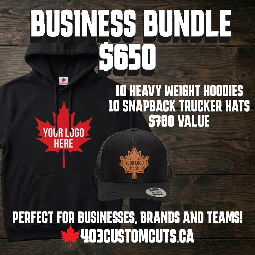 Small business branding bundle featuring custom black hoodie and matching baseball hat with logo