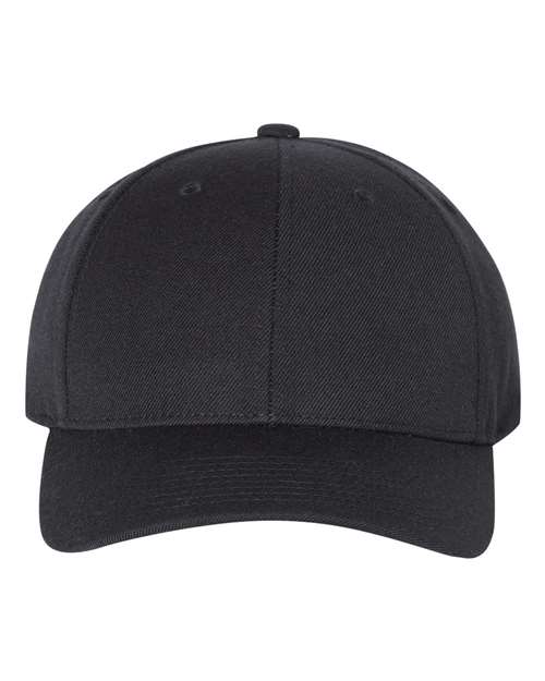 YP Classics 6789M curved bill snapback hat in Black, front view.