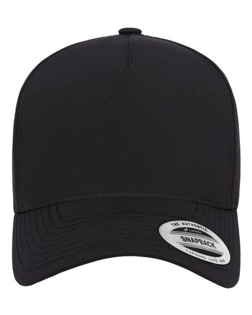 Yupoong 5389AP perforated snapback hat in Black, front view.