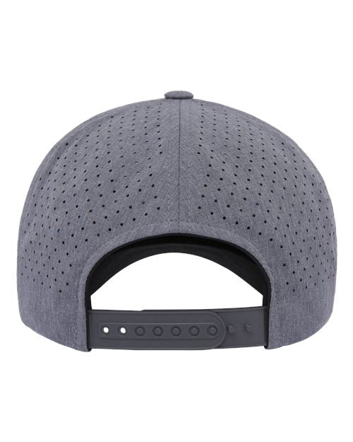 Yupoong 5389AP perforated snapback hat in Heather Grey, back view.