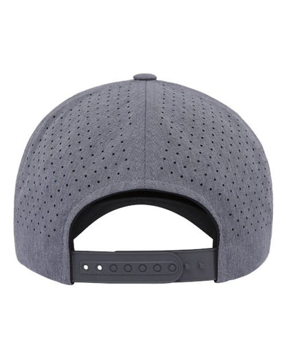 Yupoong 5389AP perforated snapback hat in Heather Grey, back view.