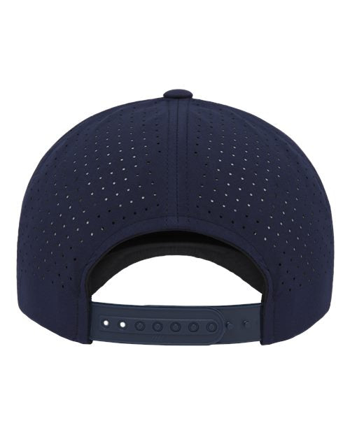 Yupoong 5389AP perforated snapback hat in Navy, back view.