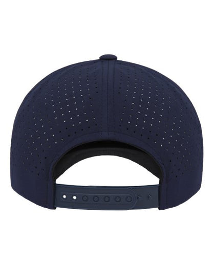 Yupoong 5389AP perforated snapback hat in Navy, back view.