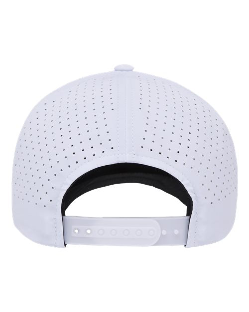 Yupoong 5389AP perforated snapback hat in White, back view.