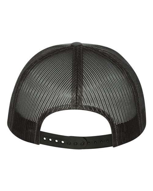 Yupoong 6006 flat brim trucker hat in Charcoal, back view.