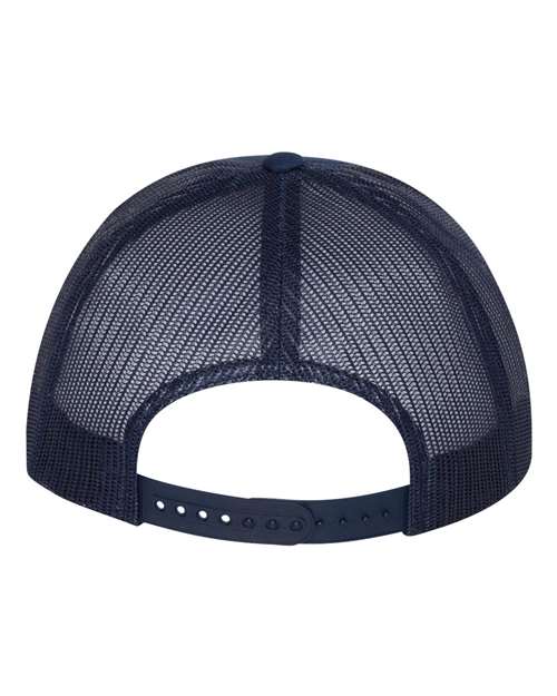 Yupoong 6006 flat brim trucker hat in Navy, back view.
