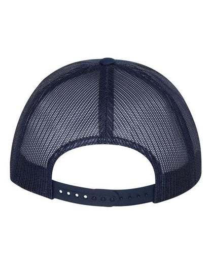 Yupoong 6006 flat brim trucker hat in Navy, back view.