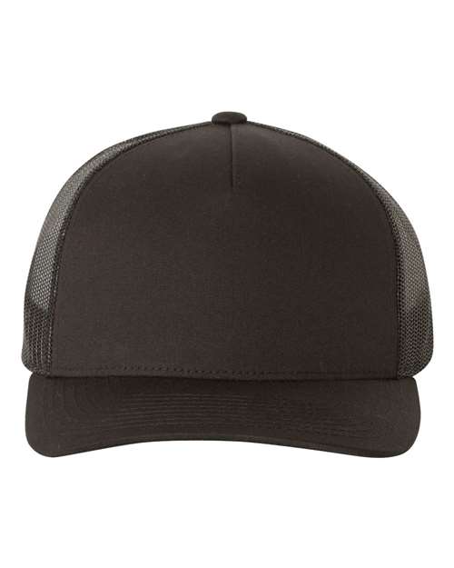 Yupoong 6506 trucker hat in Black, front view.
