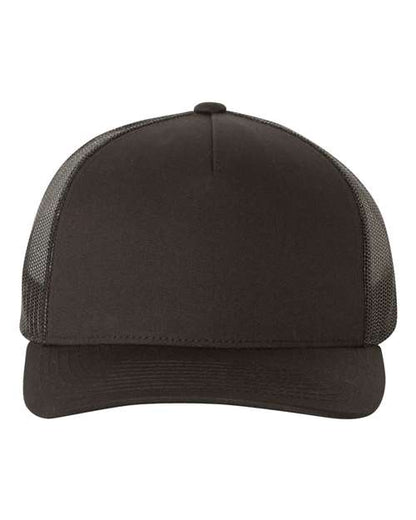 Yupoong 6506 trucker hat in Black, front view.