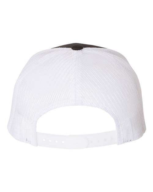 Yupoong 6506 trucker hat in Black/ White, back view.